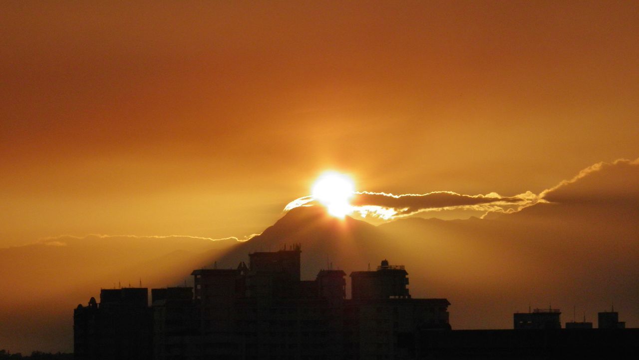 SILHOUETTE CITY AGAINST SKY AT SUNSET