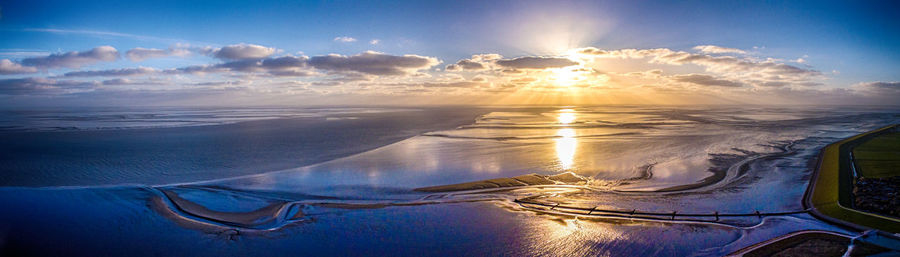 Panoramic view of sea against sky during sunset