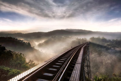 Railroad tracks amidst trees against sky