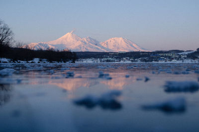 Scenic view of snowcapped mountains against sky