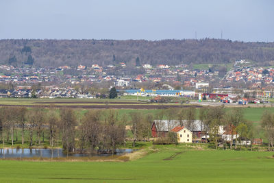 Scenic view of residential buildings against sky