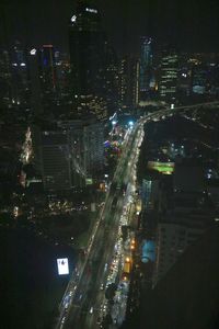 High angle view of traffic on road at night