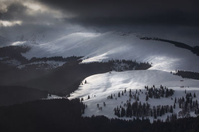 Scenic view of snowcapped mountains against sky