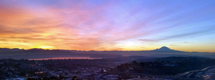 Scenic view of mountains at sunset