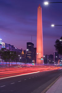 Light trails on road at night