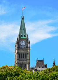 Low angle view of building against blue sky