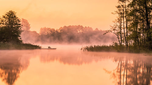 Scenic view of lake against sky during sunset