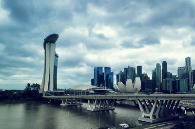 View of cityscape against cloudy sky
