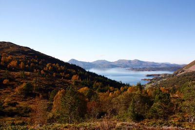 Scenic view of lake surrounded by mountain