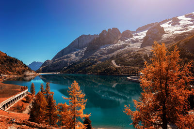 Scenic view of lake against sky during autumn