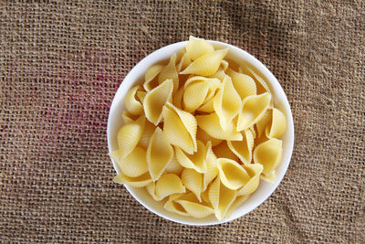 High angle view of pastas in bowl on table