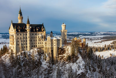 Neauschwanstein castle from marie bridge in winter. germany, bavaria.