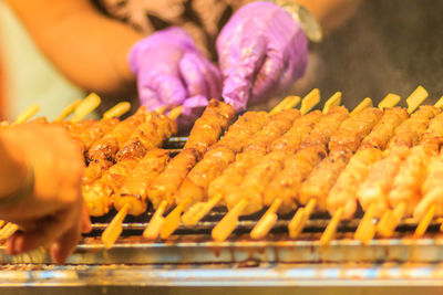 Close-up of meat on barbecue grill