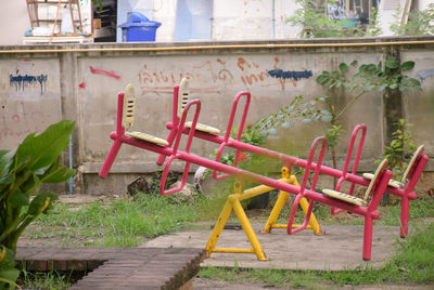 Empty chairs in playground