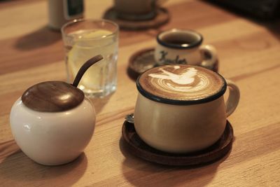 High angle view of coffee on table