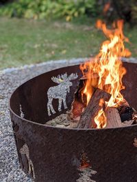 High angle view of bonfire