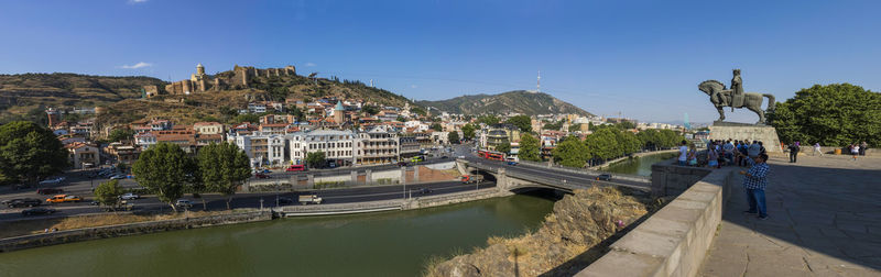 Panoramic view of city against clear sky