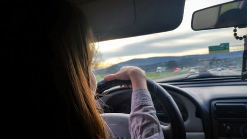 Woman driving car