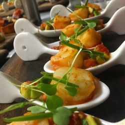 High angle view of meal served in plate