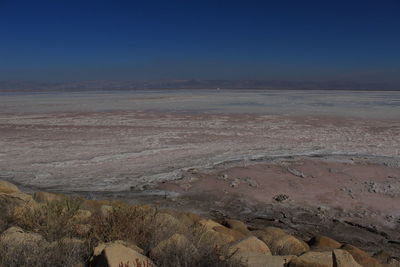 View of desert against clear sky