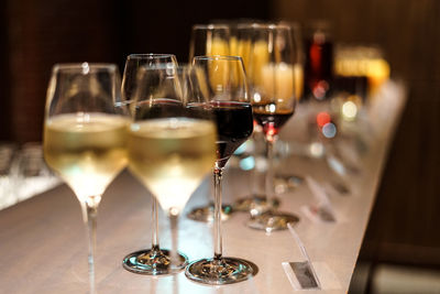 Close-up of wineglass on table