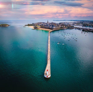 High angle view of ship in sea