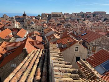 High angle view of buildings in city