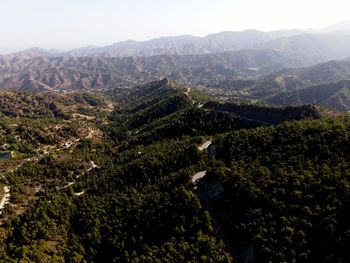 High angle view of winding road  amidst green forest in the mountain