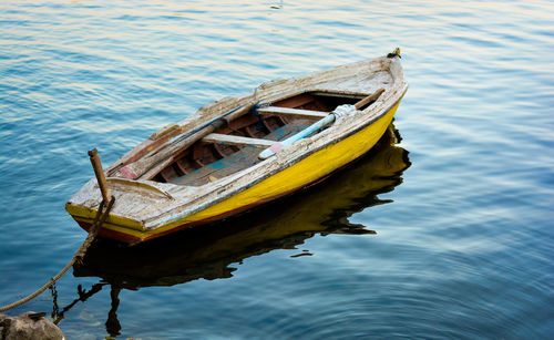 Boat moored in lake
