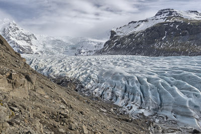 Scenic view of mountains and glacier against sky