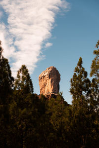 Low angle view of rock formations against sky