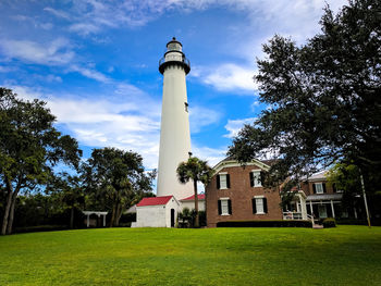 Low angle view of lighthouse against sky