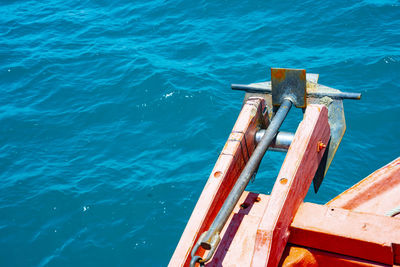 High angle view of ship moored in sea