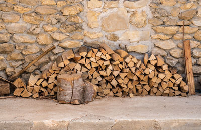 Stack of logs in forest