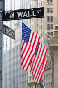 Flags sign against buildings in city