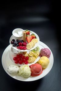 Close-up of dessert served on table