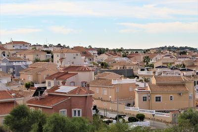 High angle view of townscape against sky