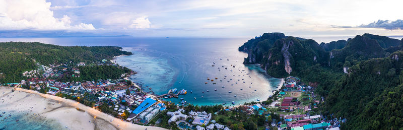 Panoramic view of coastline and sea