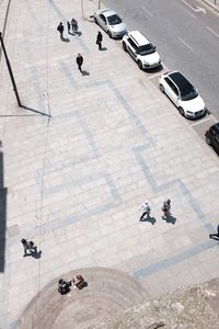 High angle view of people on road in city