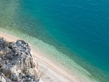 High angle view of rocks on beach