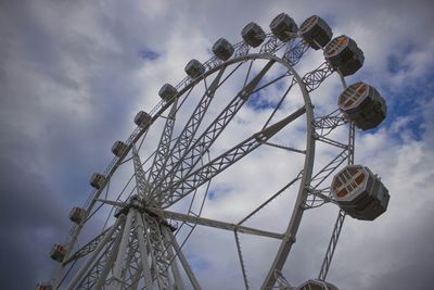 Low angle view of ferris wheel against cloudy sky