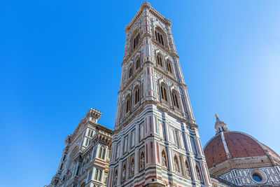 Low angle view of building against clear blue sky