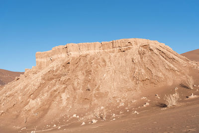 View of desert against clear blue sky