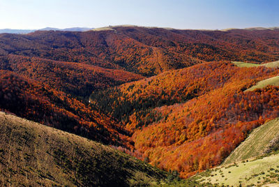 High angle view of mountains against sky