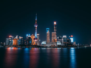 Illuminated city at night, bund and lujiazui, shanghai 