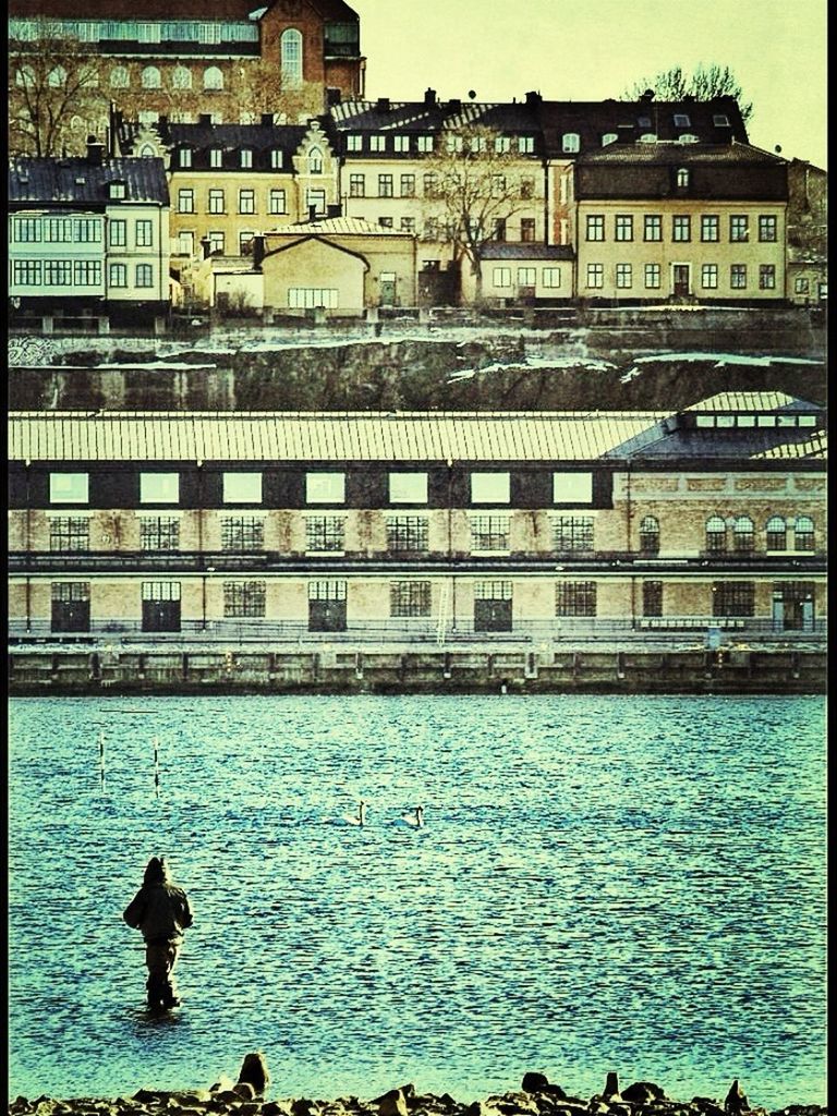 building exterior, architecture, built structure, transfer print, auto post production filter, water, window, residential structure, residential building, building, city, day, reflection, house, outdoors, waterfront, wall - building feature, no people, wall, old