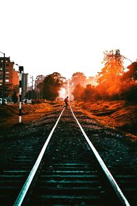 View of railroad tracks against clear sky