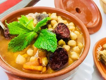 High angle view of food in bowl on table