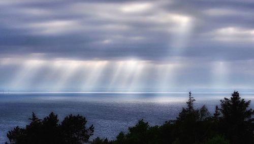 Scenic view of rainbow over sea against sky