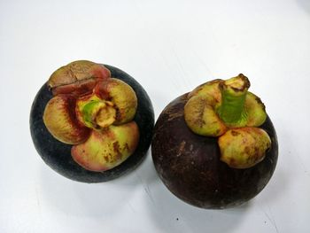 High angle view of apples on table